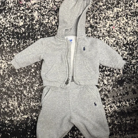 🌻Ralph Lauren Light Gray Baby Hoodie and Sweatpants Set - Picture 1 of 9